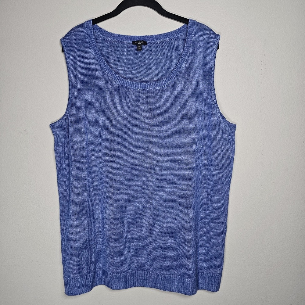 Talbots Womens 2X Blue Tight Knit 100% Linen Pullover Vest‎ Top Layering